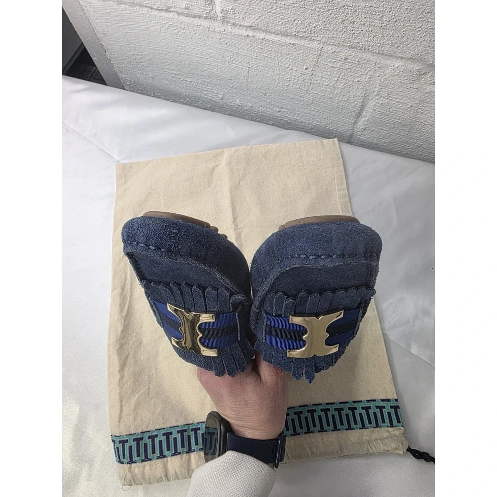 Tory Burch Blue Suede Driving Moccasins Women's‎ Shoes Loafers Size 5.5 New